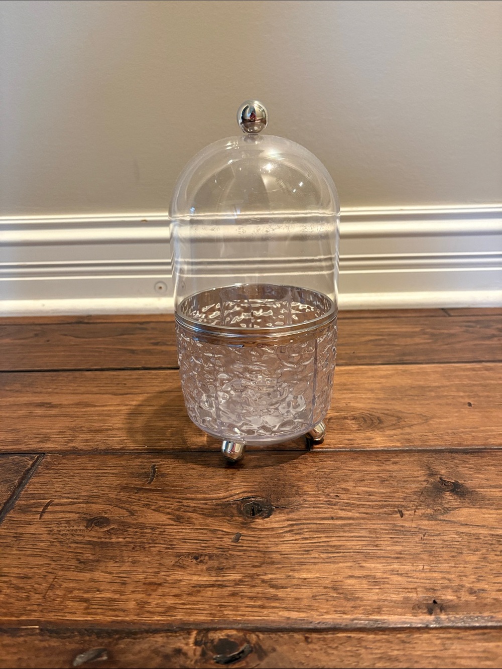 Clear Decorative Cloche Jar with Silver Accents - Makeup Brush Storage